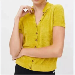 🆕 Urban Outfitters Short Sleeve Knit Adeline Yellow Polo Cardigan